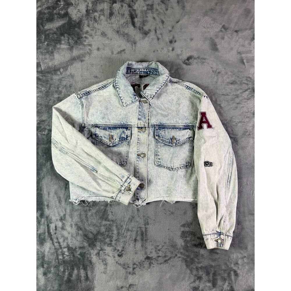 Hype and Vice Alma College Scots Cropped Denim Jacket Women’s M Acid‎ Wash